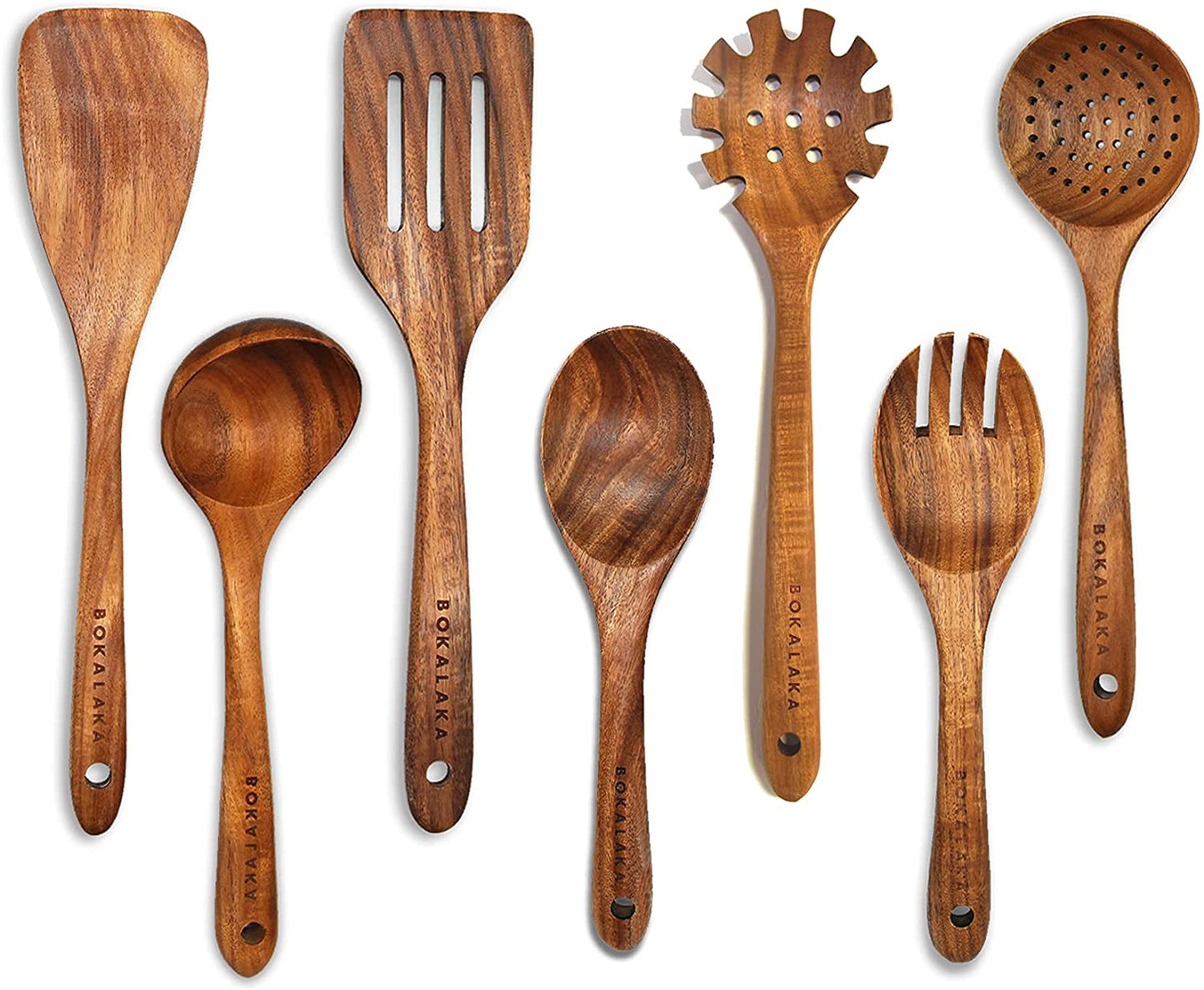 7 Piece Wooden Spoons for Cooking,Wooden Utensils for Cooking, Natural Teak Wooden Kitchen Utensils Set, Wooden Cooking Utensils