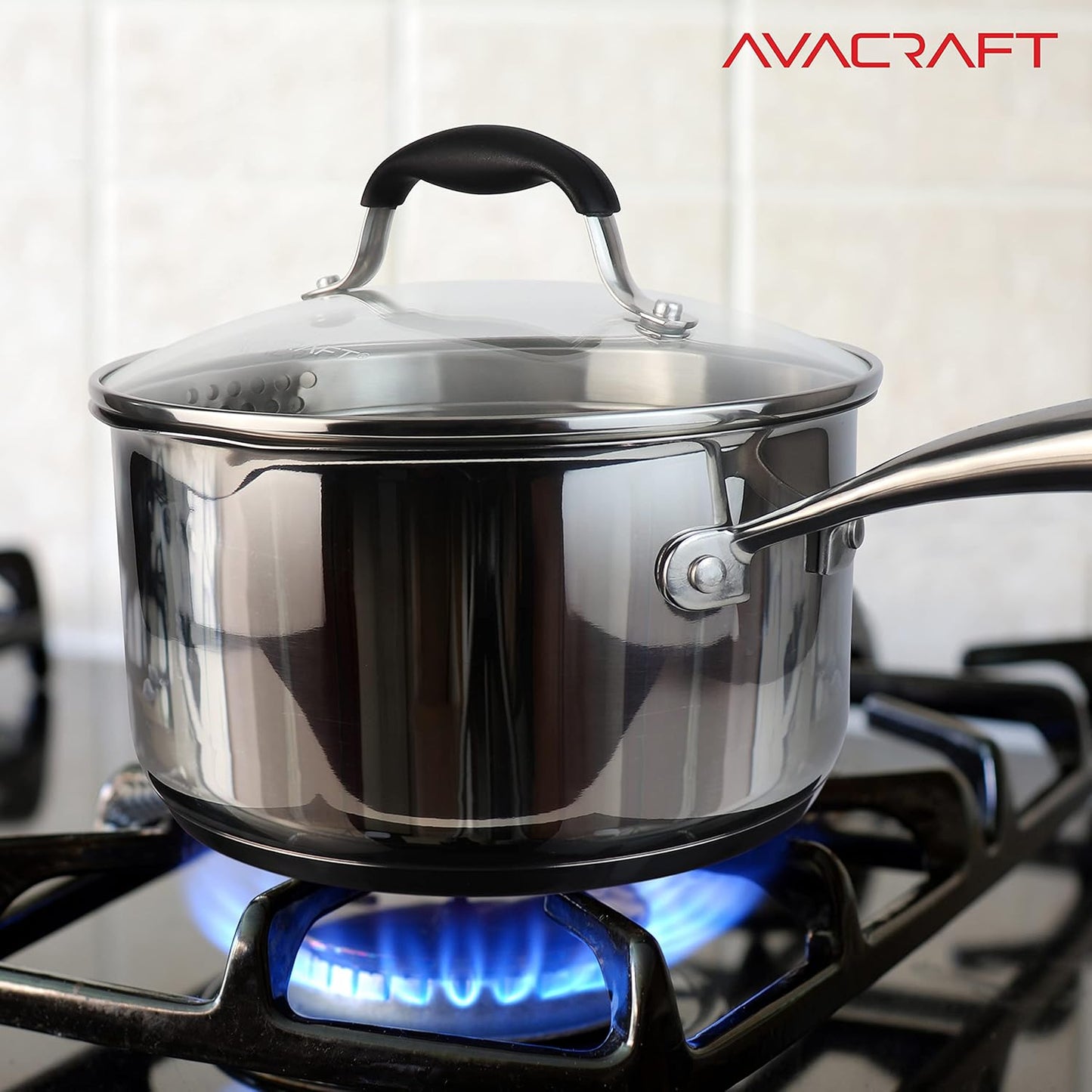 Stainless Steel Saucepan with Glass Lid, Strainer Lid, Two Side Spouts for Easy Pour with Ergonomic Handle, Multipurpose Sauce Pan with Lid, Sauce Pot (Tri-Ply Capsule Bottom, 3.5 Quart)