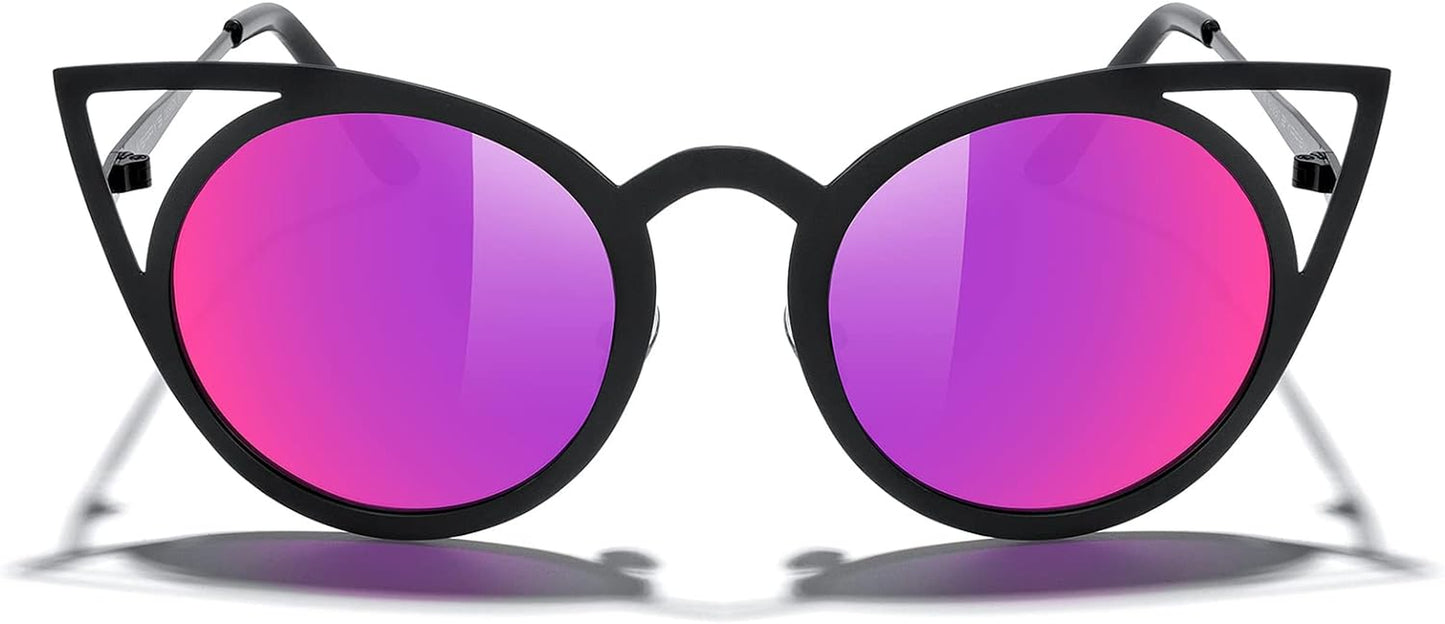 Cat Eye Sunglasses round Metal Cut-Out Flash Mirror Lens Sun Glasses S8064