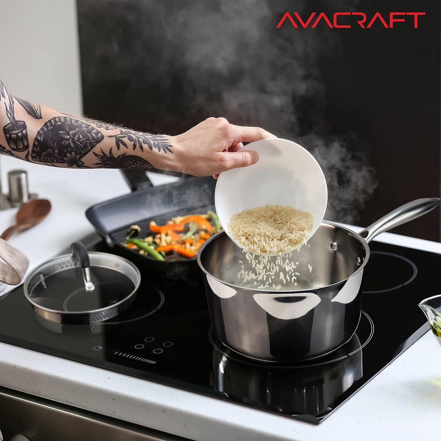 Stainless Steel Saucepan with Glass Lid, Strainer Lid, Two Side Spouts for Easy Pour with Ergonomic Handle, Multipurpose Sauce Pan with Lid, Sauce Pot (Tri-Ply Capsule Bottom, 3.5 Quart)