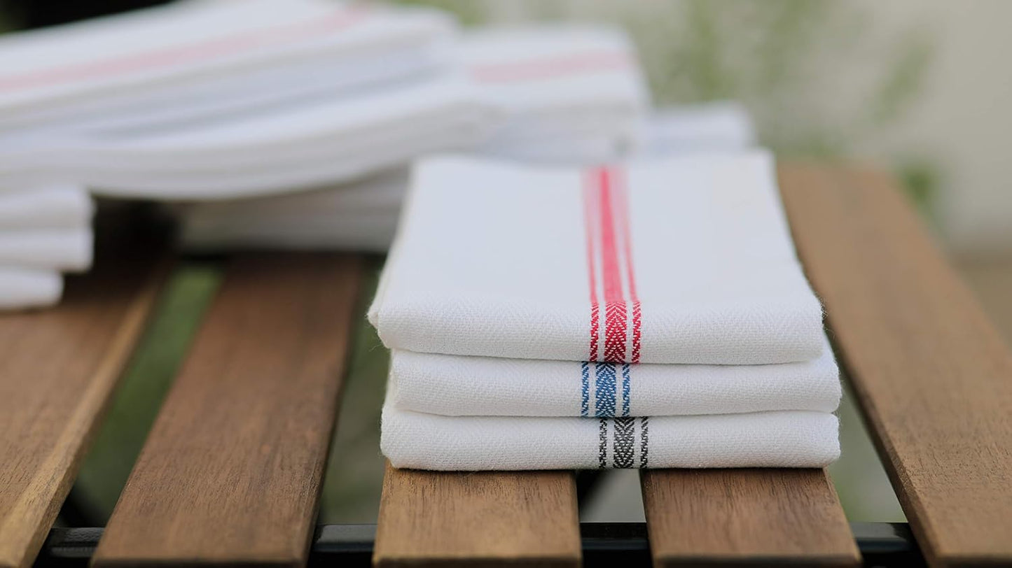 Cotton Herringbone White Dish Towels Set of 12 - Highly Absorbent, Super Soft Tea Towel with Hanging Loops - Extra Large Quick Dry Bar Towel (16X28 Inch - Multicolor)