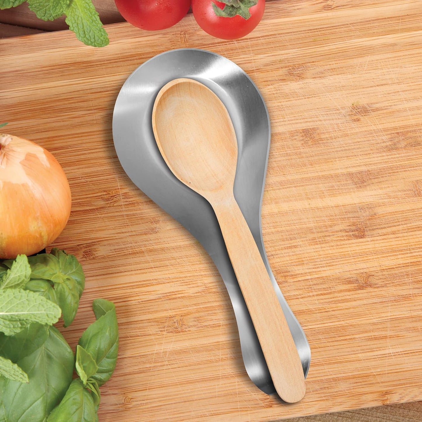 Stainless Steel Spoon Rest- Long Handle Holds Kitchen Utensils in Place, Great Spoon Rest for Kitchen Counter, Stove Top, or Coffee Station; Kitchen Accessories, Utensil Rest, Stainless