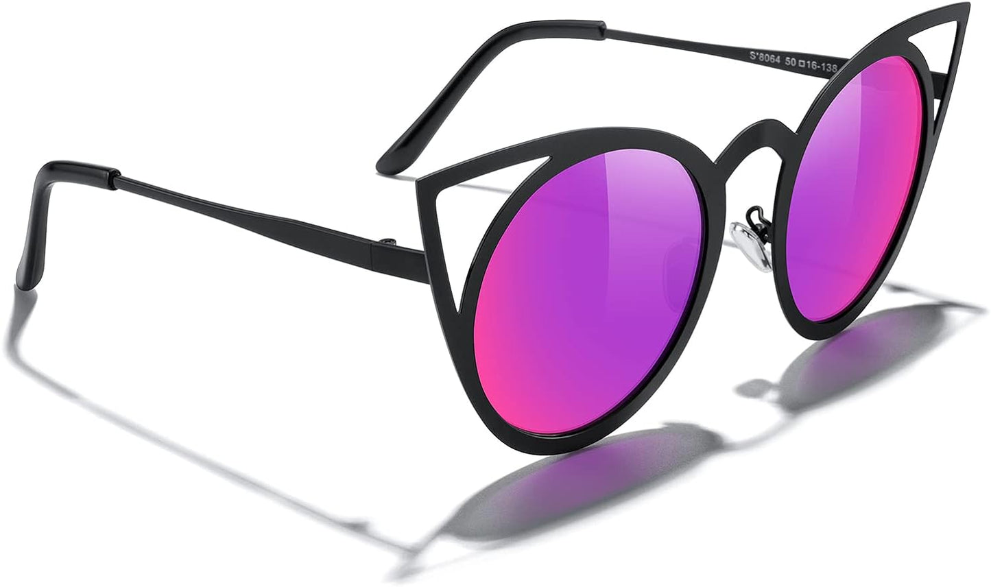 Cat Eye Sunglasses round Metal Cut-Out Flash Mirror Lens Sun Glasses S8064
