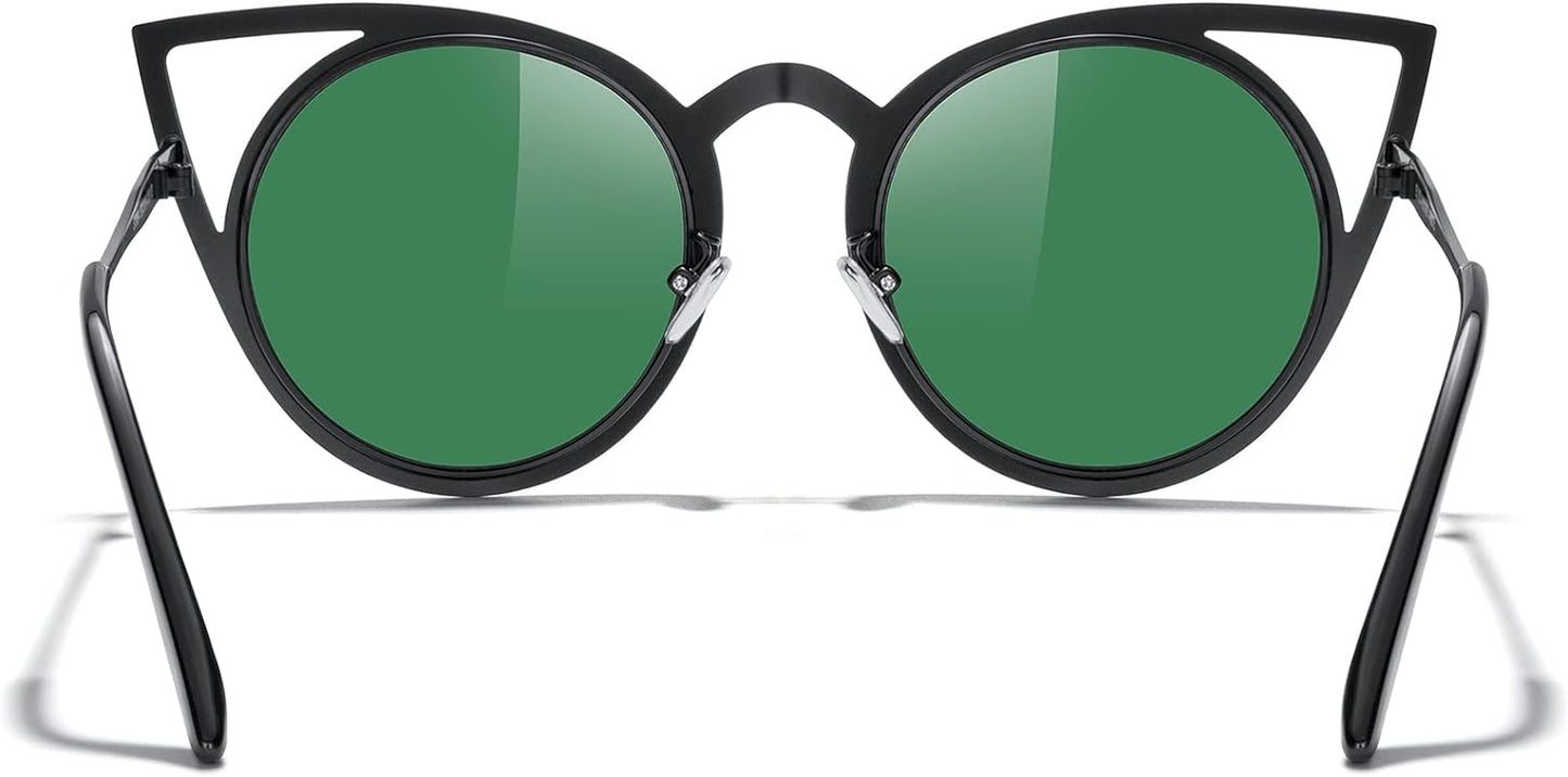 Cat Eye Sunglasses round Metal Cut-Out Flash Mirror Lens Sun Glasses S8064
