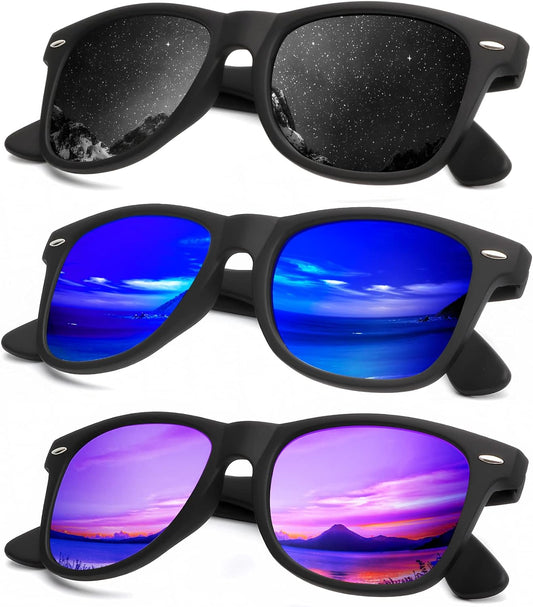 Polarized Sunglasses for Men and Women Matte Finish Sun Glasses Color Mirror Lens UV Blocking (3 Pack)
