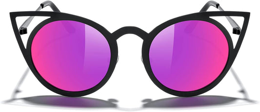 Cat Eye Sunglasses round Metal Cut-Out Flash Mirror Lens Sun Glasses S8064