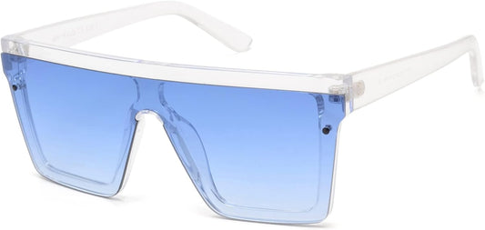 Flat Top Shield Sunglasses Square Mirror Rimless Glasses for Women Men