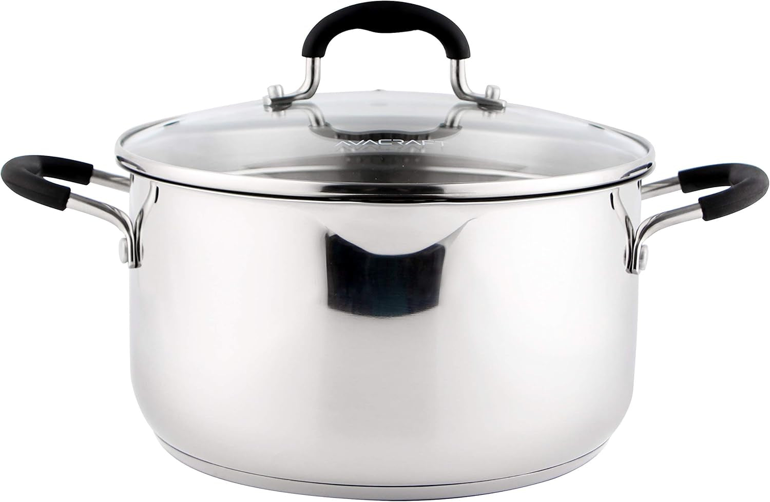 Stainless Steel Stockpot with Glass Strainer Lid, 6 Quart Stock Pot, Saucepan Cookware, Side Spouts, Multipurpose, Sauce, Soup, Induction Pan, (5-Ply Capsule Bottom, 6QT)