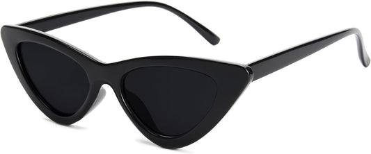 Retro Vintage Narrow Cat Eye Sunglasses for Women Clout Goggles Plastic Frame (Black Grey)